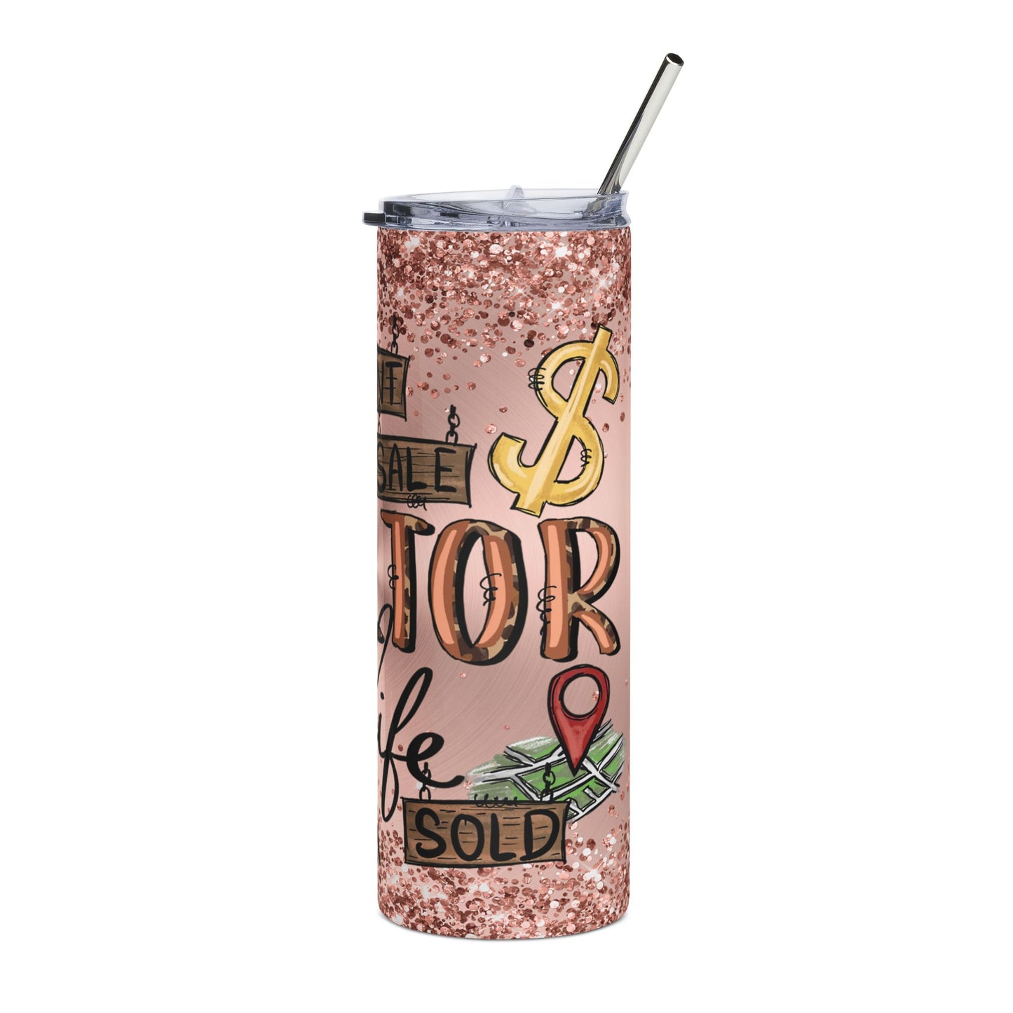 Real Estate Agent 20oz Stainless Tumbler — Realtor Life Glitter Design