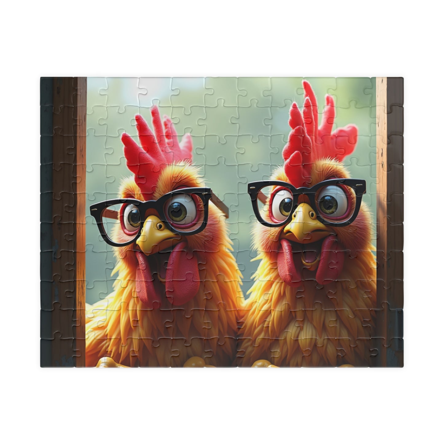 Chicken Duo Jigsaw Puzzle – Funny Rooster with Glasses (110/252/520/1014 pcs)
