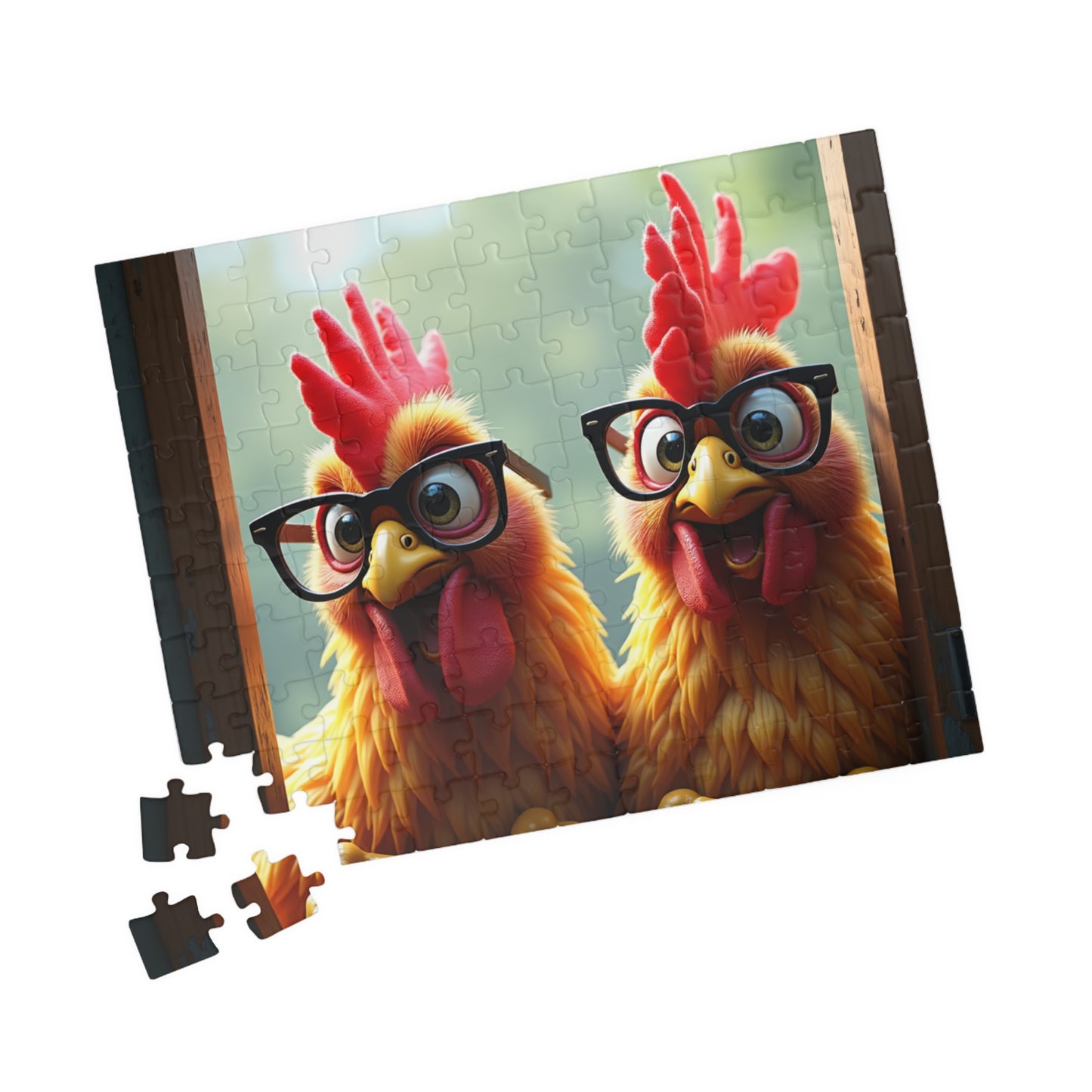 Chicken Duo Jigsaw Puzzle – Funny Rooster with Glasses (110/252/520/1014 pcs)
