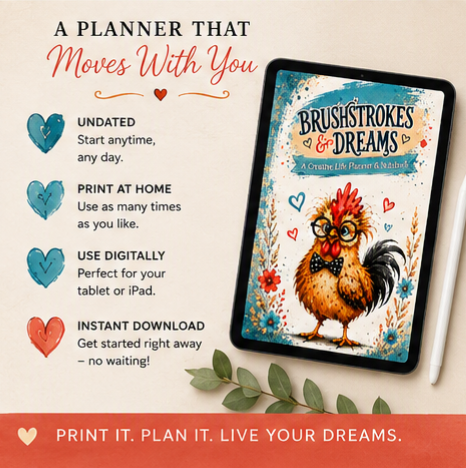 Brushstrokes & Dreams Planner Printable PDF | Undated Goal Planner, Daily Organizer, Productivity & Creative Planning Workbook