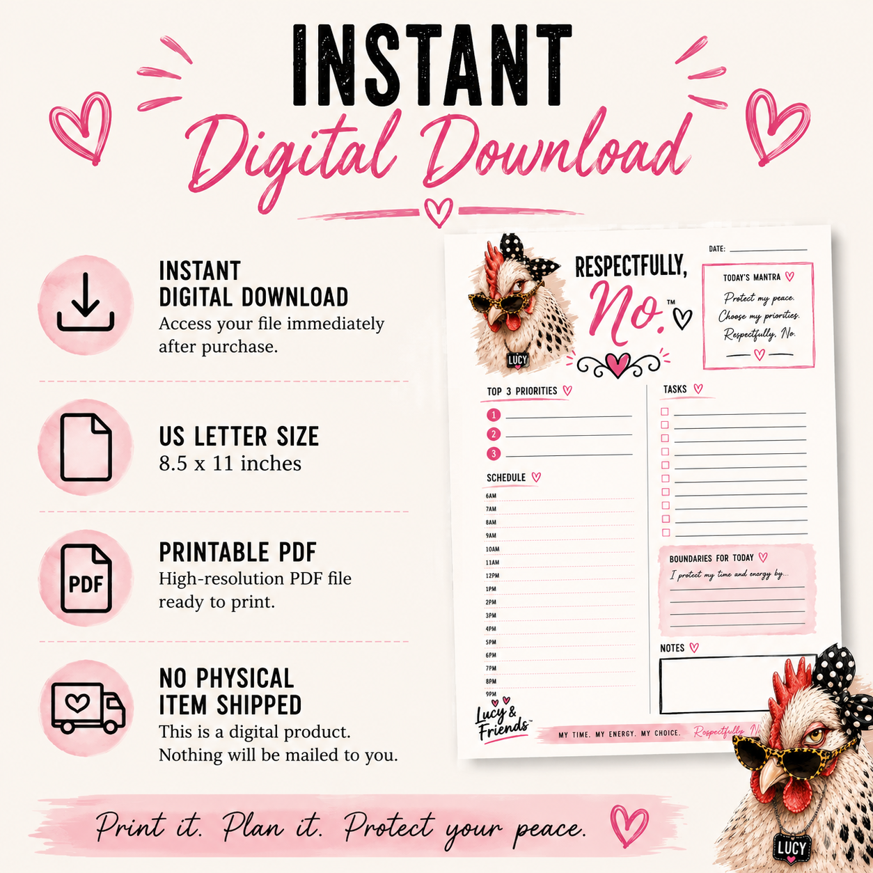 Respectfully, No.™ Daily Planner Printable | Instant PDF Download